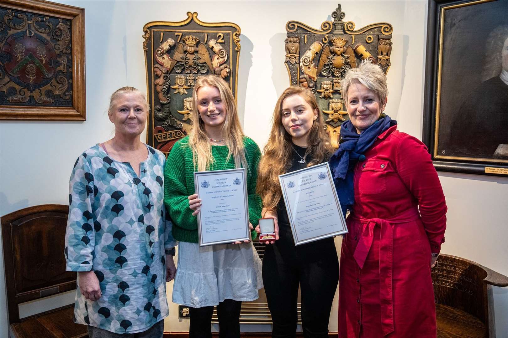 Head of Fashion and Textiles at Gray’s School of Art, Elaine Gowans, runner up Eilidh Naysmith, winner Ruadhan Curran, Dean of Gray’s School of Art, Libby Curtis (right). Picture: Martin Parker, Gatehouse Design Agency