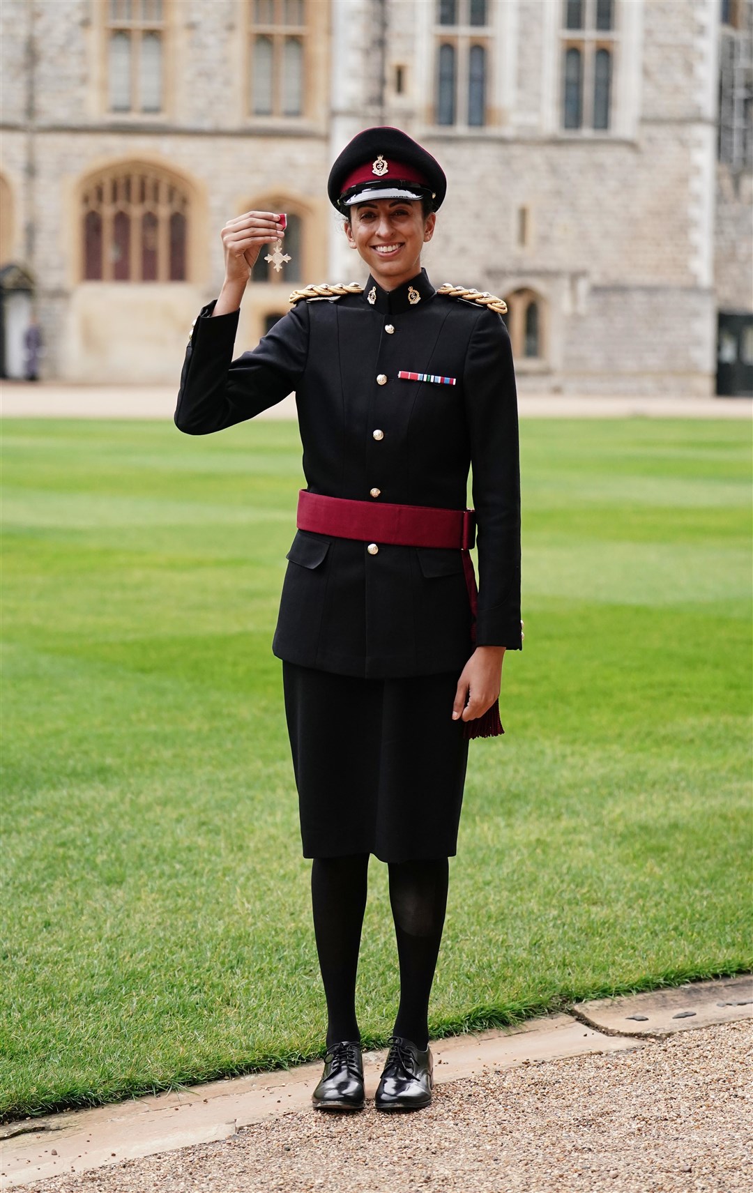 Captain Preet Chandi after being made an MBE (Member of the Order of the British Empire) during an investiture ceremony at Windsor Castle (Jordan Pettitt/PA)