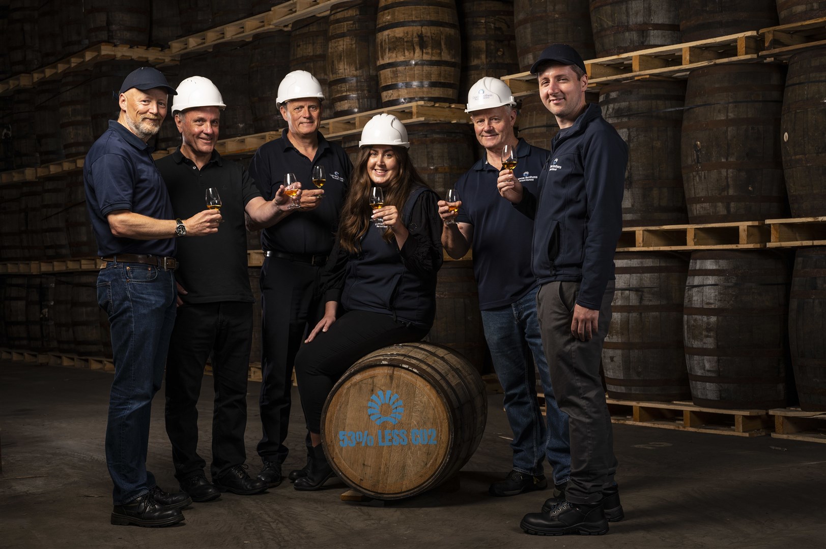 The Glentauchers engineering team celebrates a job well done. Engineering manager Neil Fraser, project manager Ewen Fraser, distillery operations manager Trevor Buckley, assistant project engineer Anna Pilkington; project engineer Fenton Perrie, control engineer Darren Main...Picture: John Paul Photography / Chivas Brothers
