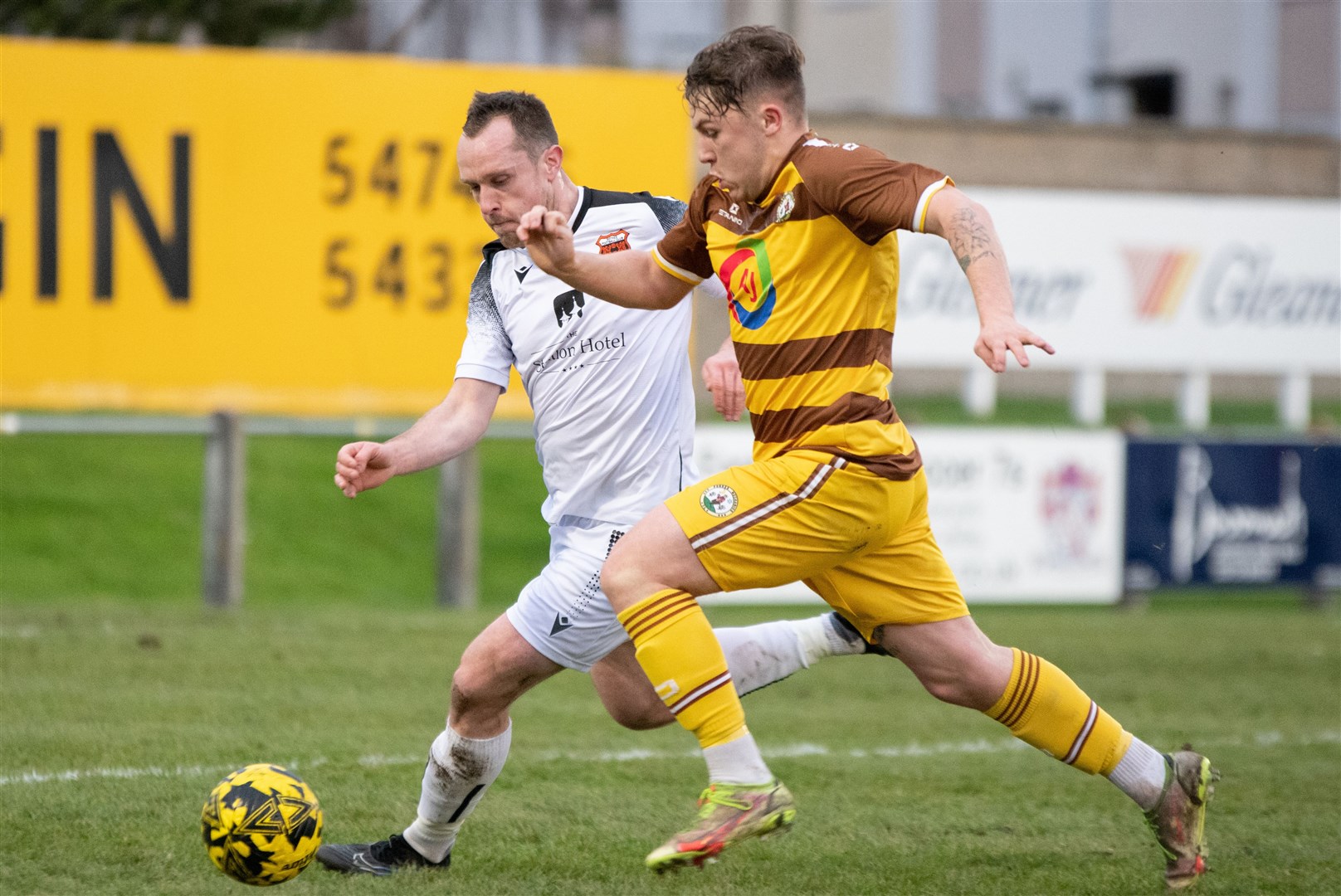 Forres forward Shaun Morrison and Rothes centre-back Charlie MacDonald scored the goals. Picture: Daniel Forsyth