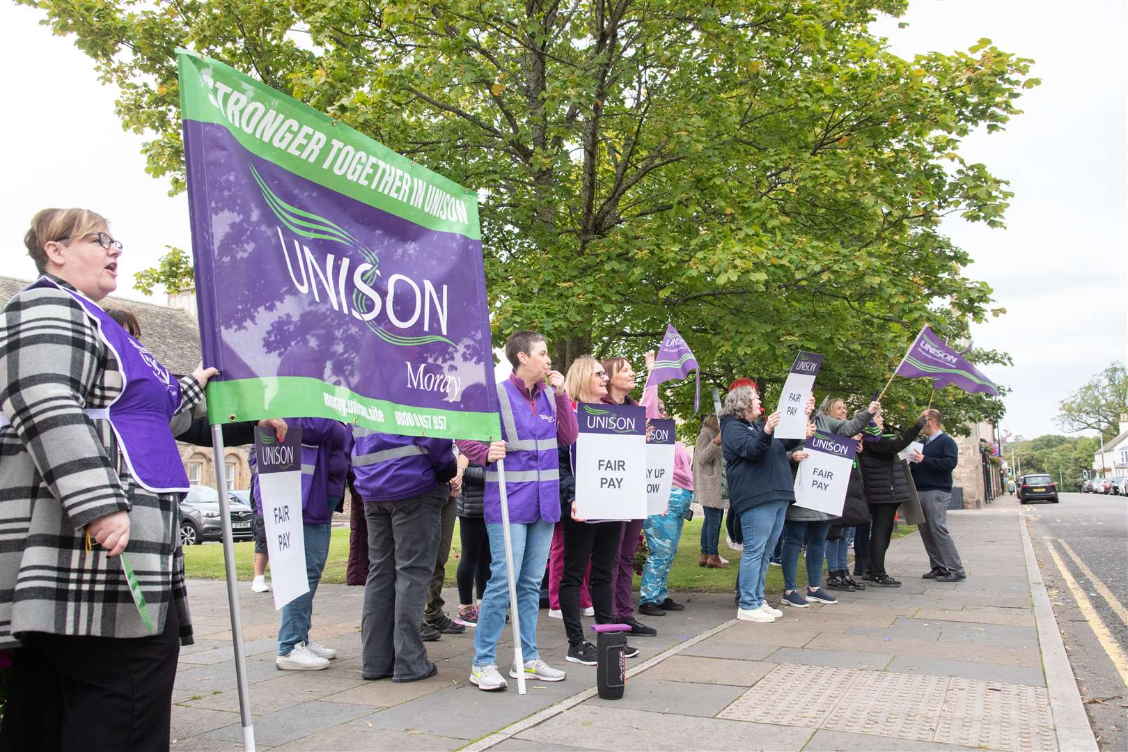 Unison members from schools and nurseries across Moray gather in Fochabers last month. Picture: Daniel Forsyth