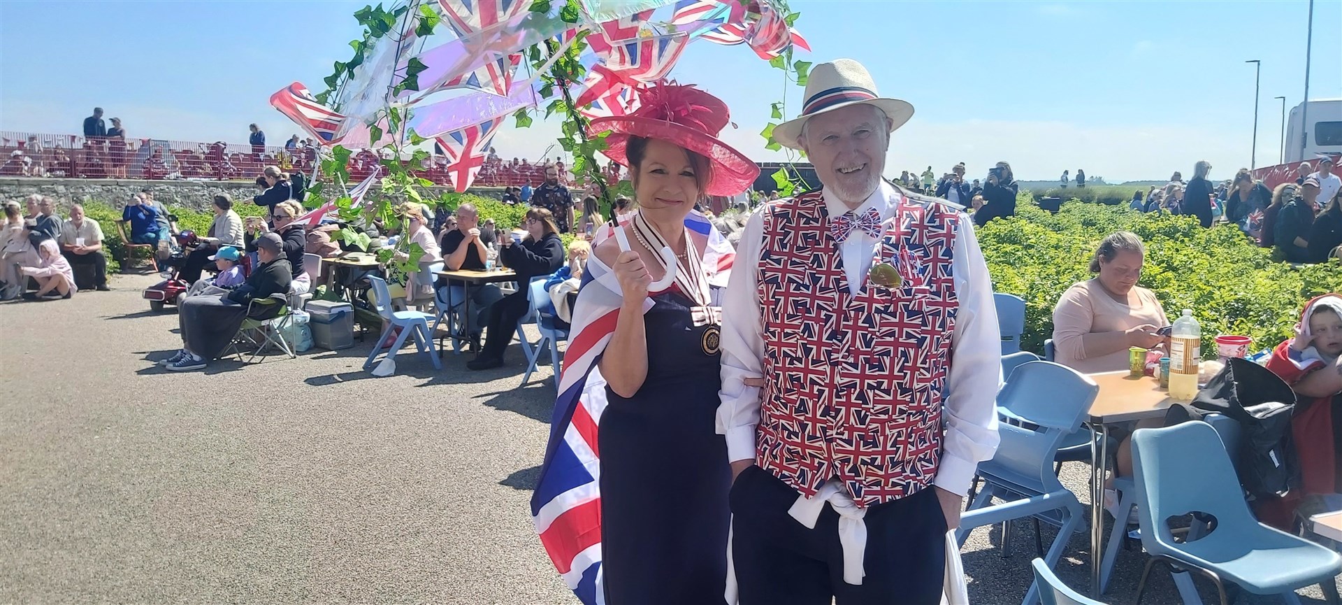 Joan Cowe, depute lieutentant of Moray and husband John Cowe, a local councillor, get patriotic at the community picnic.