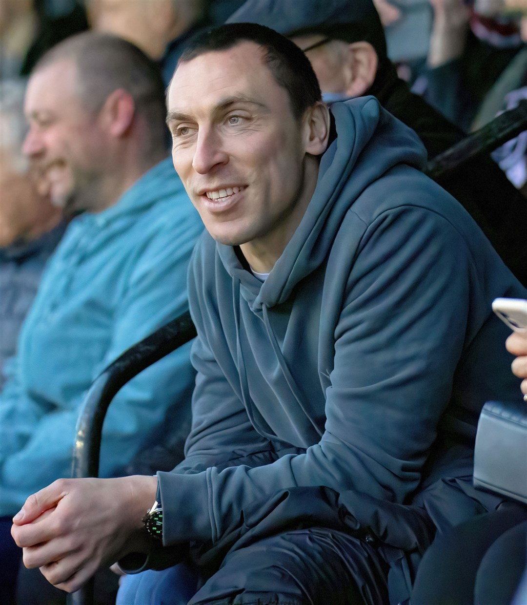 Aberdeen captain and assistant manager Scott Brown in the directors box at Elgin. Picture: Bob Crombie
