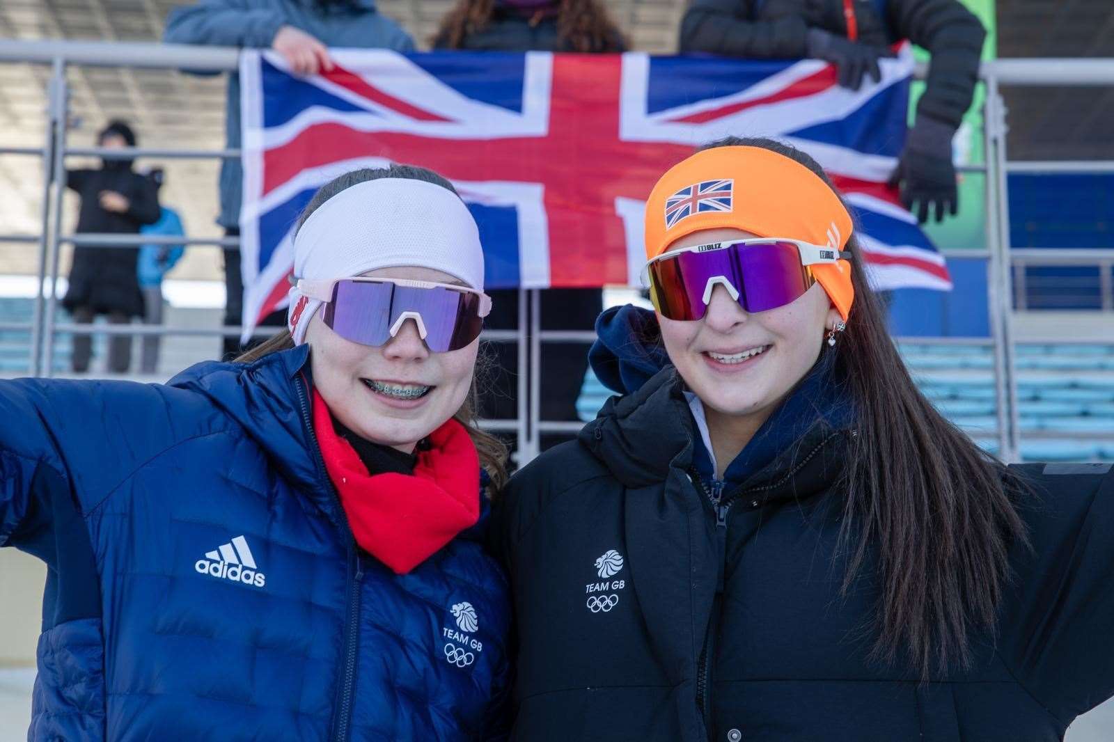 The two Huntly girls celebrate after competing for Team GB at the youth Olympics.