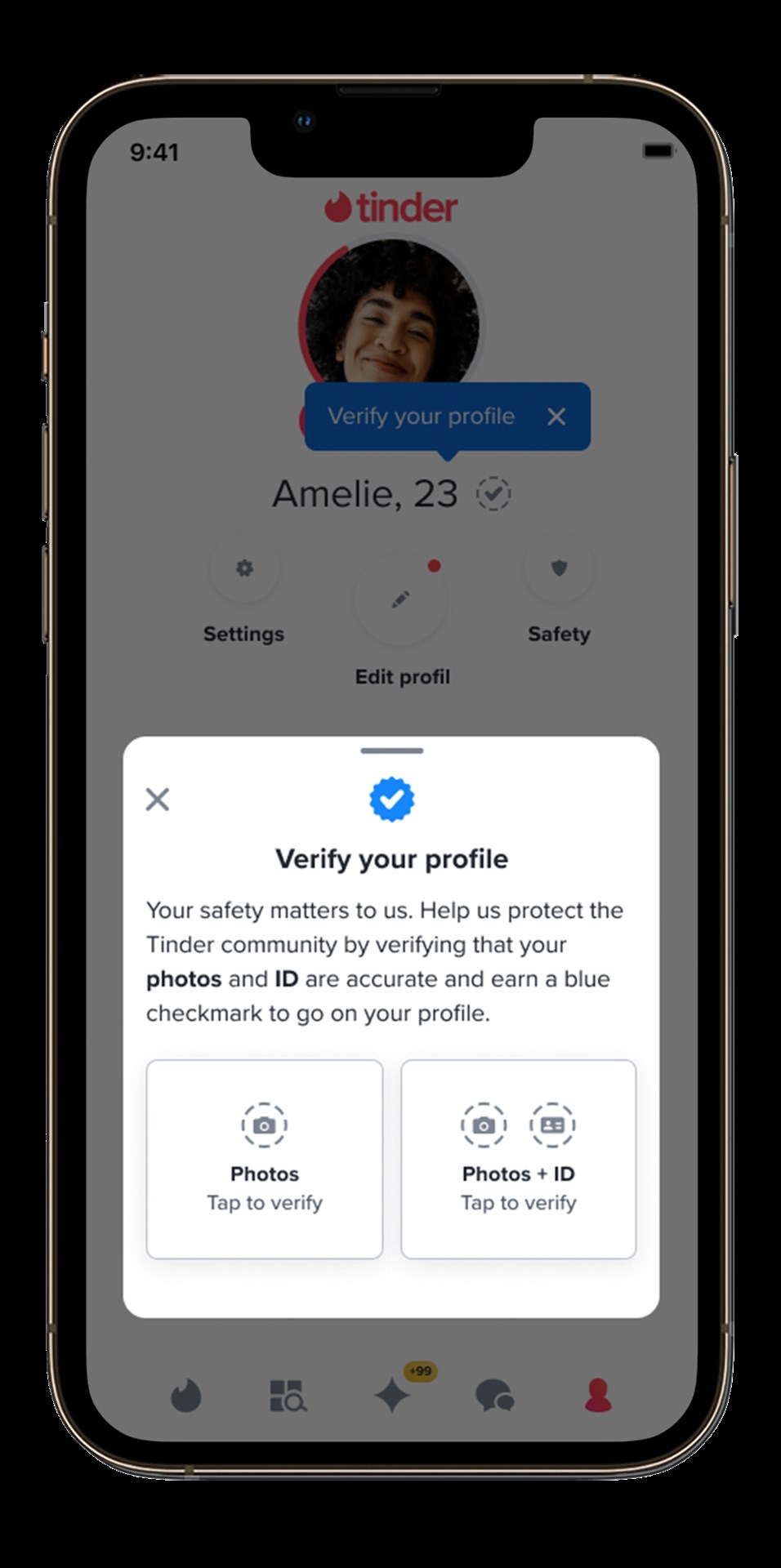 Tinder is giving users the option to verify their photos and identity on the platform (Tinder/PA)