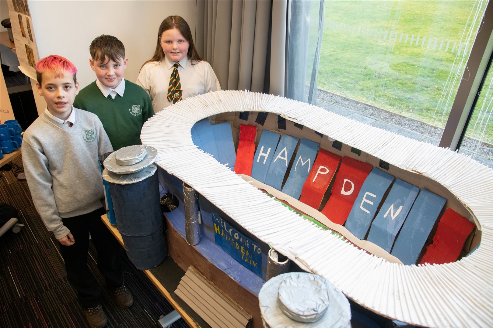 Greenwards PR pupils with their model of the Hampden Park.DYW Moray Primary School's Big Build Showcase, held at UHI Moray.Picture: Daniel Forsyth.