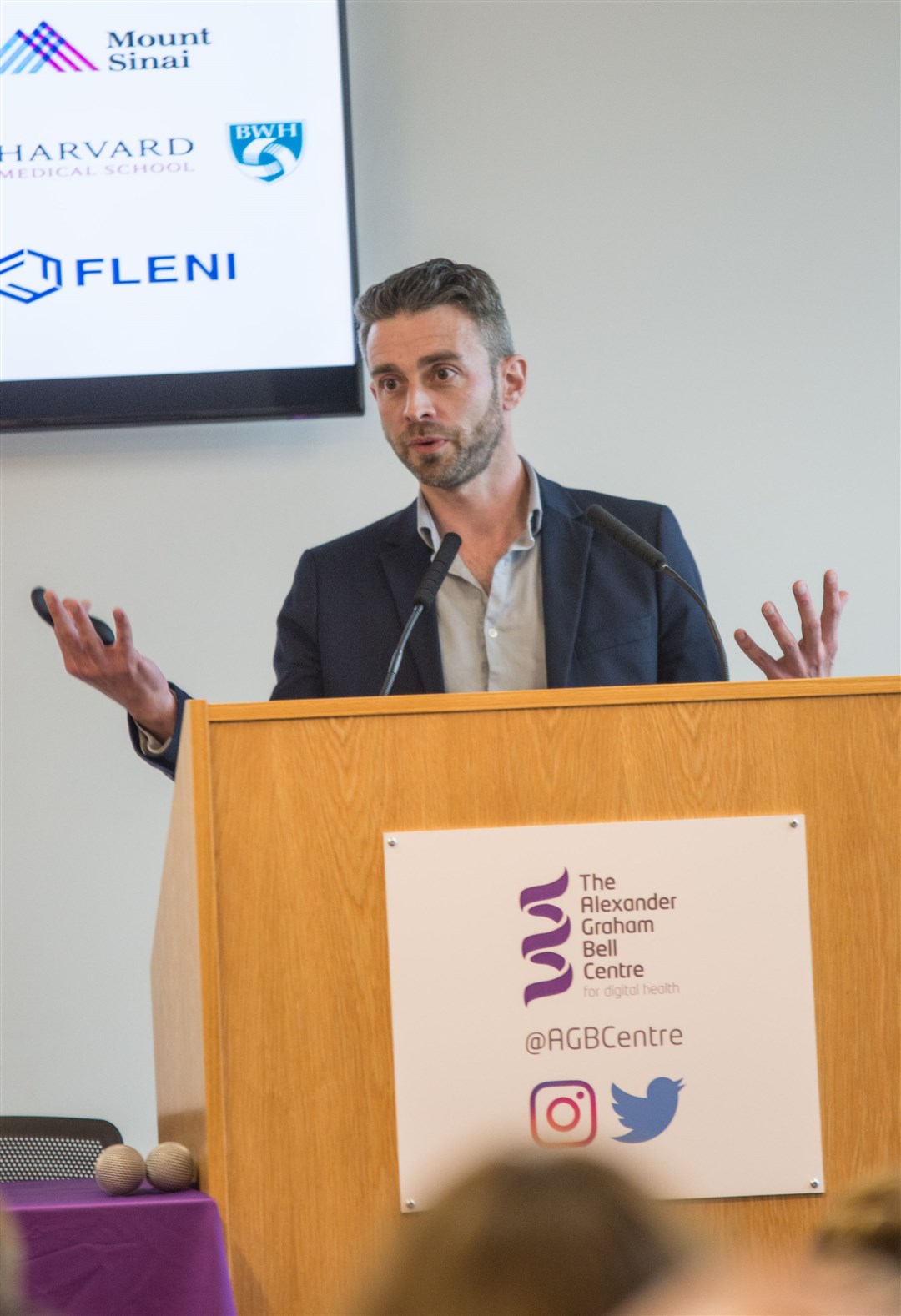 Dr Peter Connick, the senior research fellow in Regenerative Neurology at the A R Rowling Research Centre in Edinburgh, addresses the Moray MS Community Conference. Picture: Becky Saunderson..