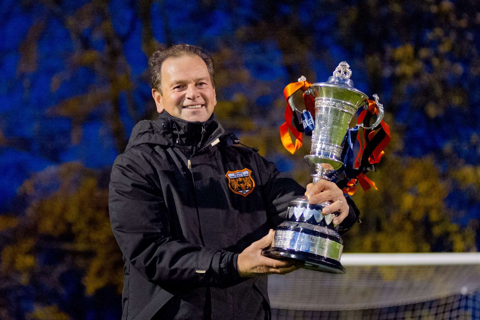 Rothes manager Ross Jack with the Highland League Cup. Picture: Daniel Forsyth