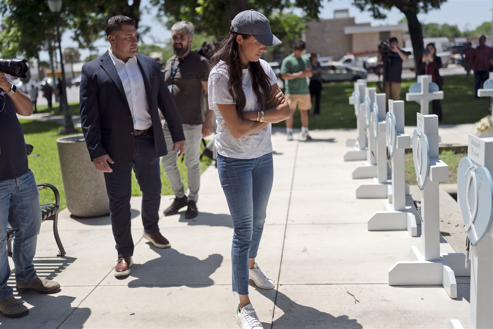 Meghan visited the small Texan town of Uvalde to pay her respects to those who lost their lives in the massacre (Jae C Hong/AP)