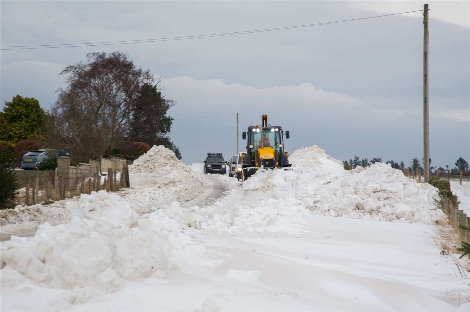 The only road to Buckie from Fochabers direction is via Speybay/Portgordon in which there are still big snow drifts being cleared...A98 is closed from Fochabers Woods due to snow drifts...Picture: Becky Saunderson..