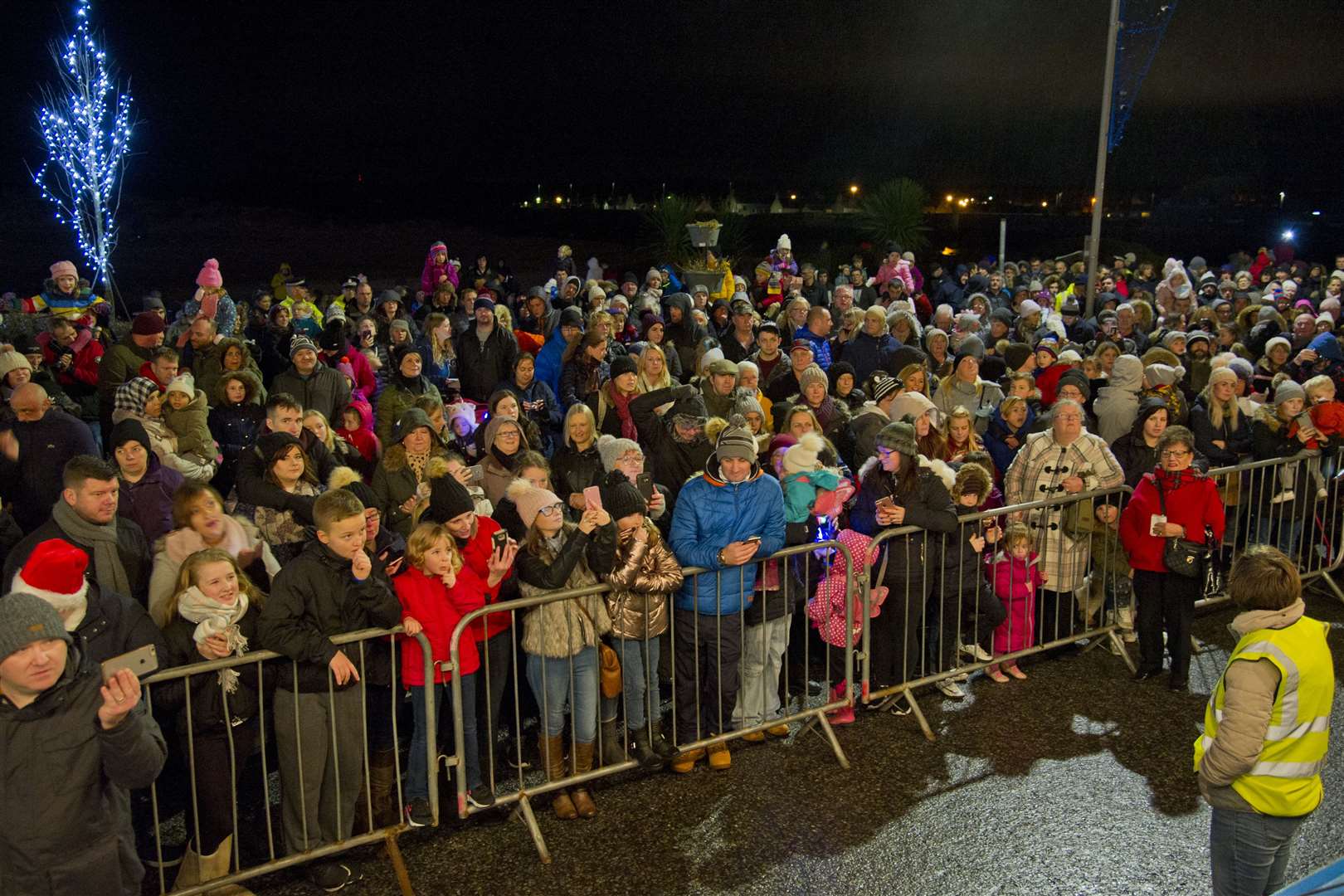 A large crowd from the 2017 switch on in Lossiemouth.