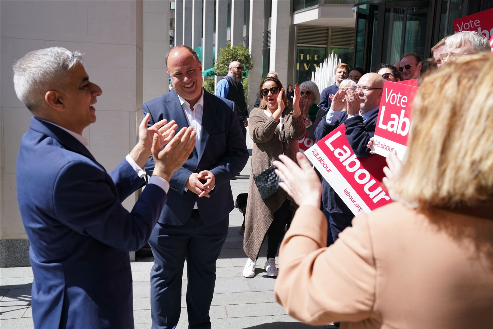 Sadiq Khan with Adam Hug, the new Labour leader of Westminster Council (Jonathan Brady/PA)