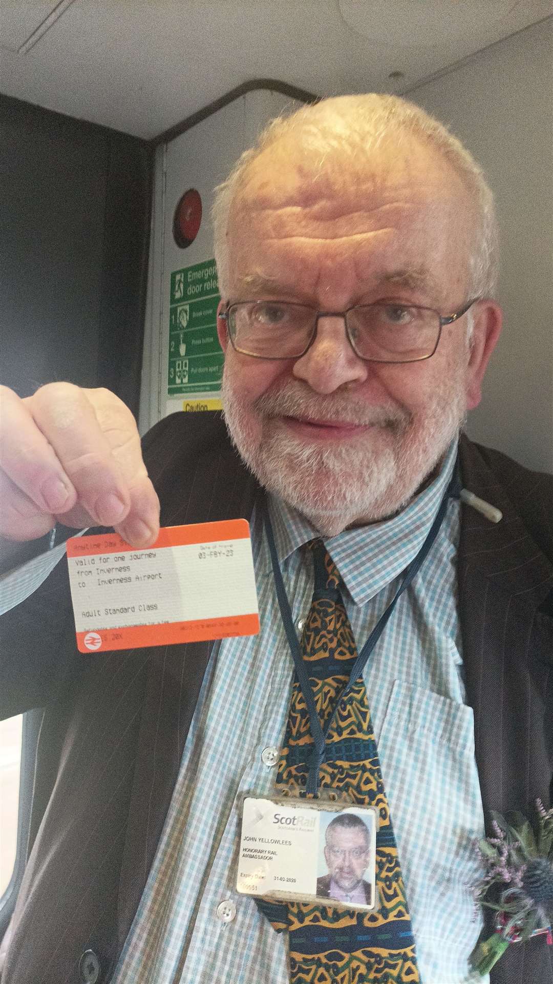 John Yellowlees with a ticket from Inverness to Inverness Airport.
