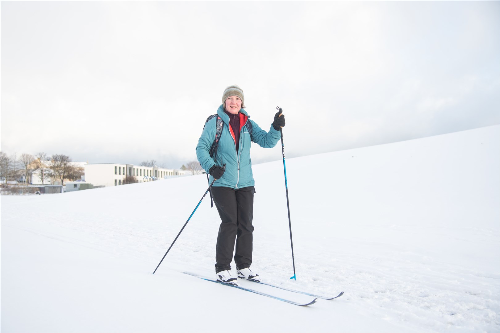 Rachel Crichton tackled the snowy conditions by using skis she got for Christmas. Picture: Daniel Forsyth