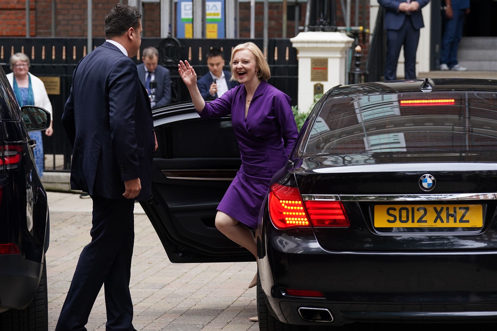 Liz Truss arriving at the Conservative Campaign Headquarters in London after her victory in the leadership contest (Kirsty O’Connor/PA)