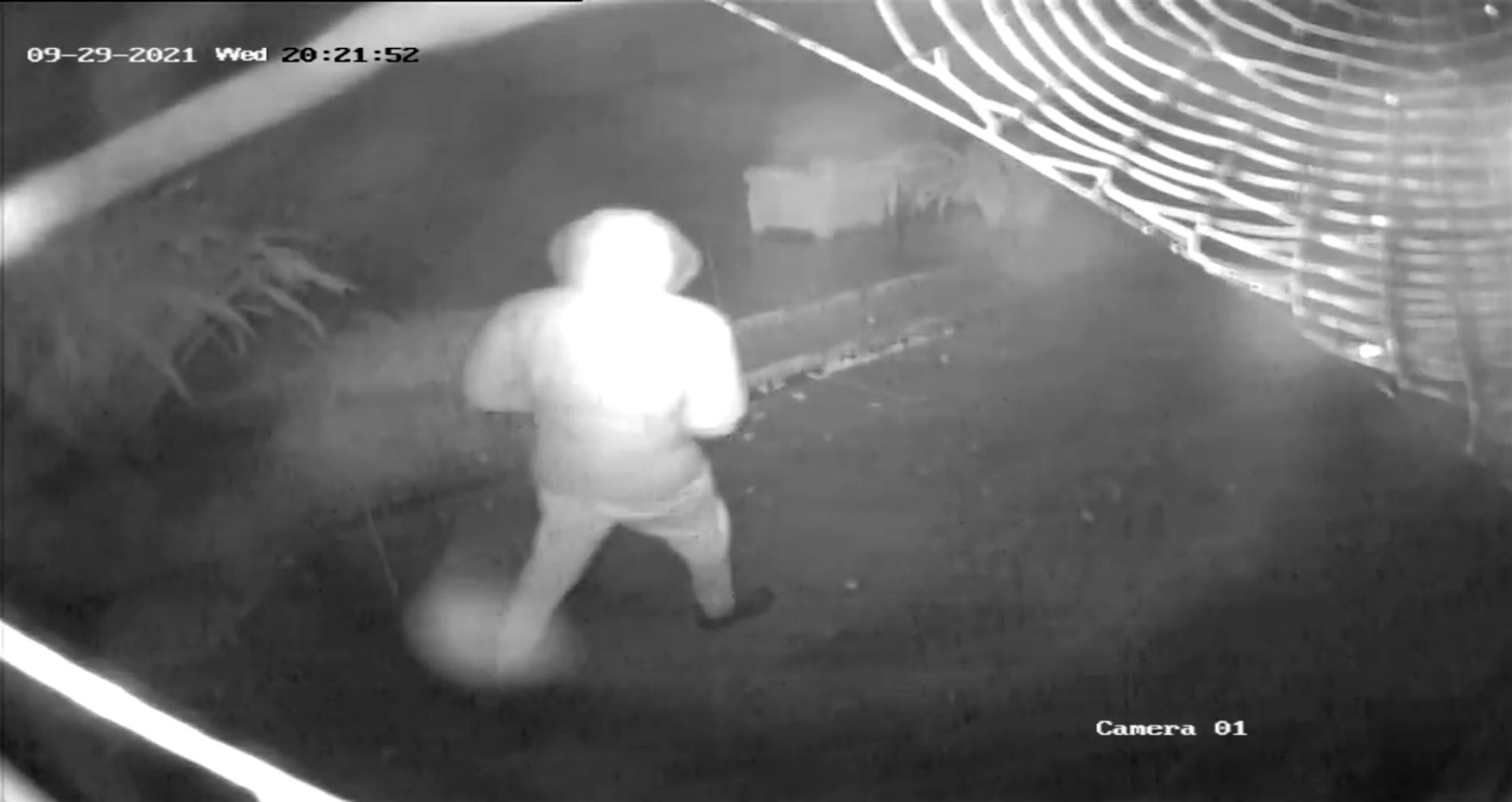 A CCTV image, taken from the property of Mark Cavendish, showing a suspect during a robbery on November 27 2021 (CPS/PA)