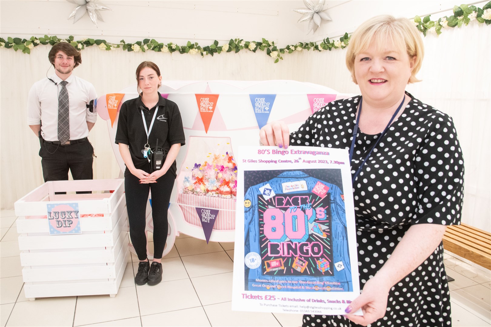 Left to right: Jordan Murphy, Kayleigh Mitchell and Angie Chisholm. St Giles Centre is having a charity night at the end of the month which will include 80's Bingo. Picture: Daniel Forsyth..