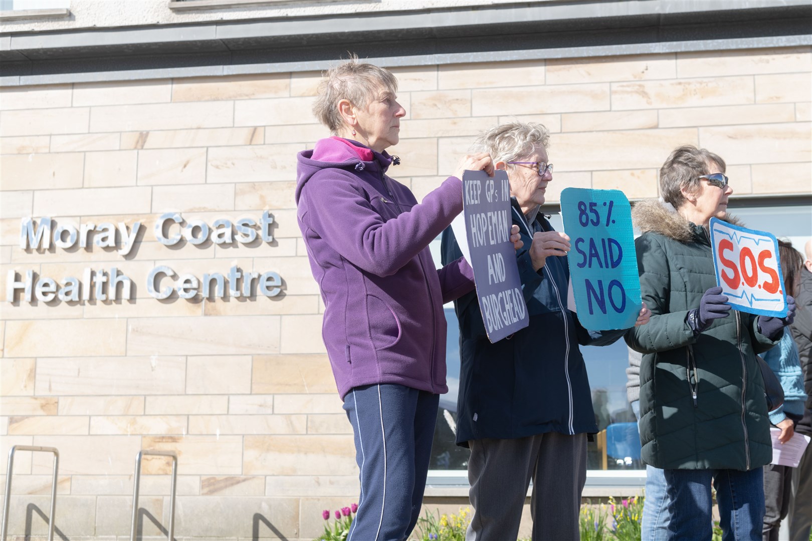 Protestors campaigned outside of Moray Coast Medical Centre in Lossiemouth. Picture: Beth Taylor