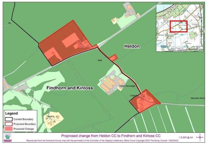 Ten properties at Upper Hempriggs will move from the Heldon Community Council area into Findhorn and Kinloss.