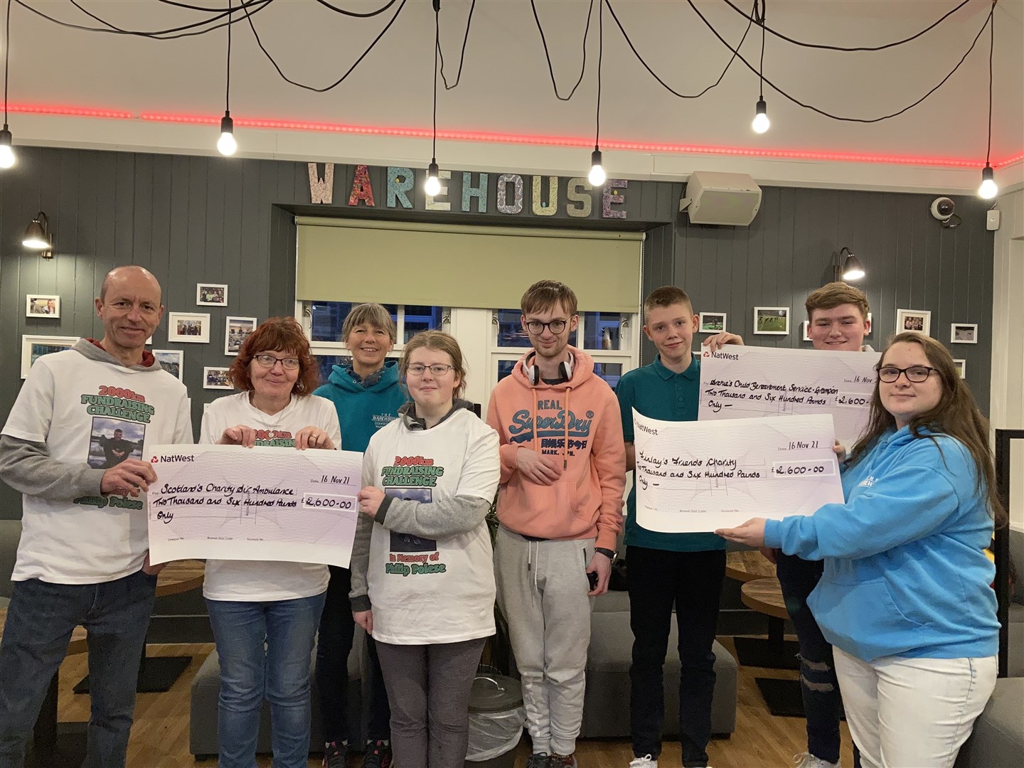 Philip Polese's parents with young people who took part in the fundraiser at The Warehouse@EYC. (Front from left) Eddie and Kay Polese, Abigail Little, Ben Scott, Riley McLaggan, Kenzie Stephen, volunteer Audrey Green and (back row) youth worker Donna Breen.