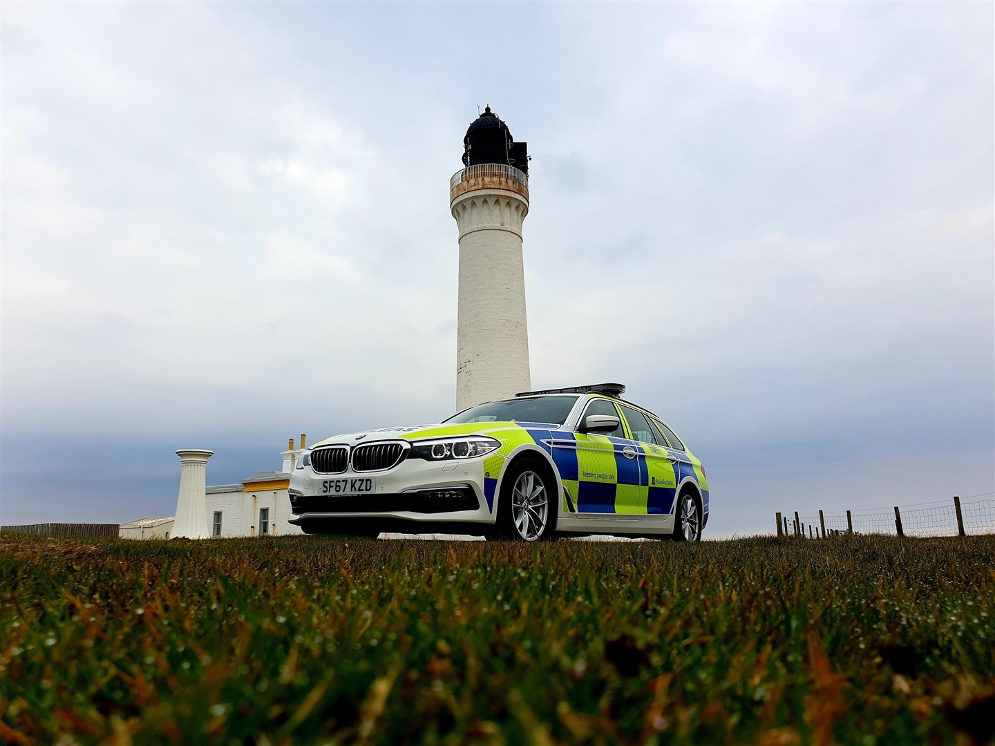 Police at Covesea Lighthouse, Lossiemouth, as they enforce lockdown rules.