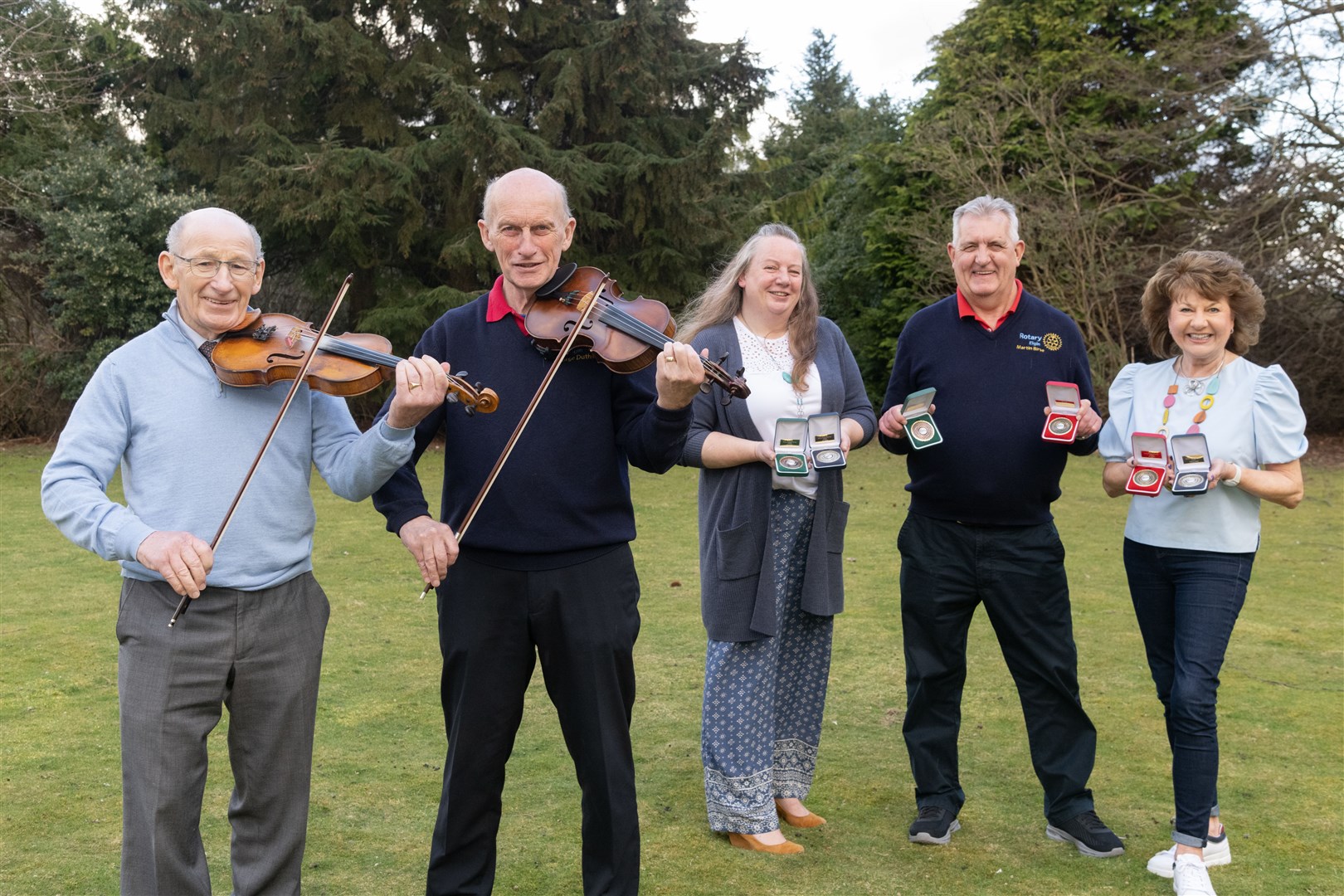 In tune for a great festival, from left, Raymond Wood, George Duthie, Penny Hamilton (Secretary of Rotary Elgin), Martin Birse (President of Rotary Elgin) and Louise McLean (Joint Festival Secretary). Picture: Beth Taylor