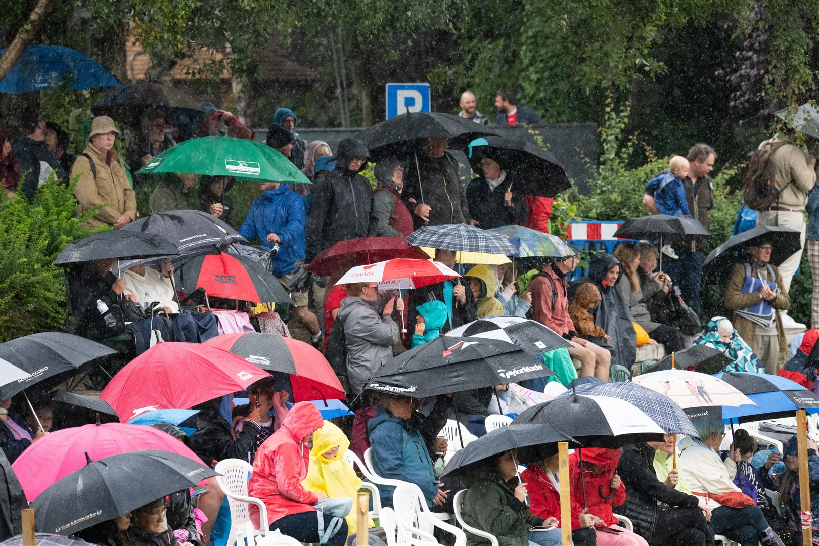Umbrelllas everywhere among the 3500-strong crowd as rain poured down. Picture: Daniel Forsyth