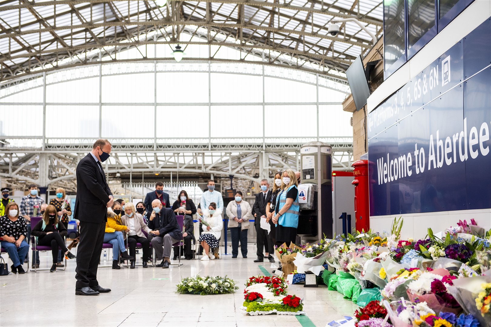Wreaths were laid at Aberdeen station following the tragedy. Photo: ScotRail / SNS.
