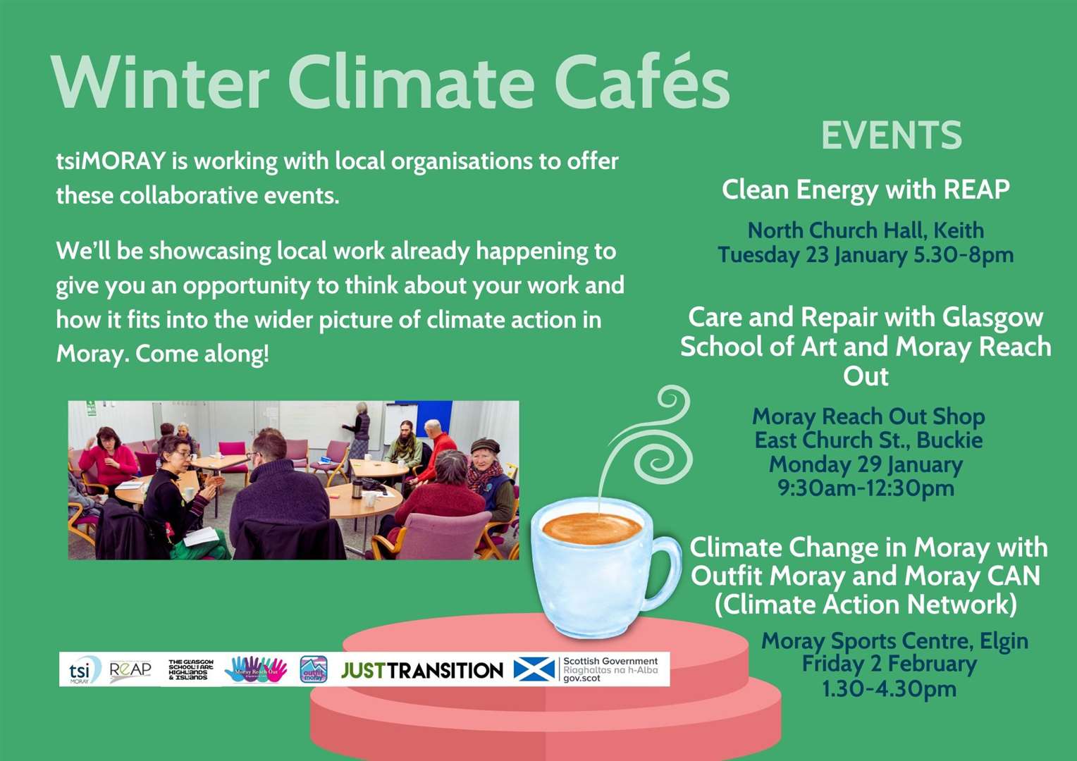 Three Winter Climate Cafés are set to come to Moray.