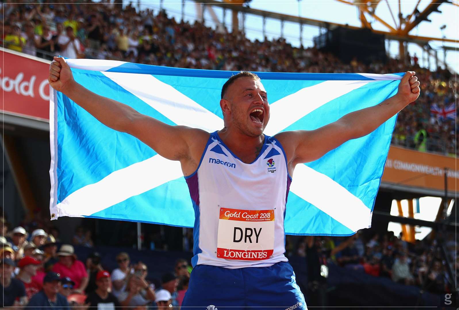 Happier times for Mark Dry at the 2018 Commonwealth Games. The hammer ace is now fighting a four-year athletics ban.