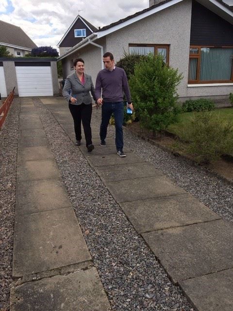 Douglas Ross and Ruth Davidson campaigning in Forbeshill, Forres.
