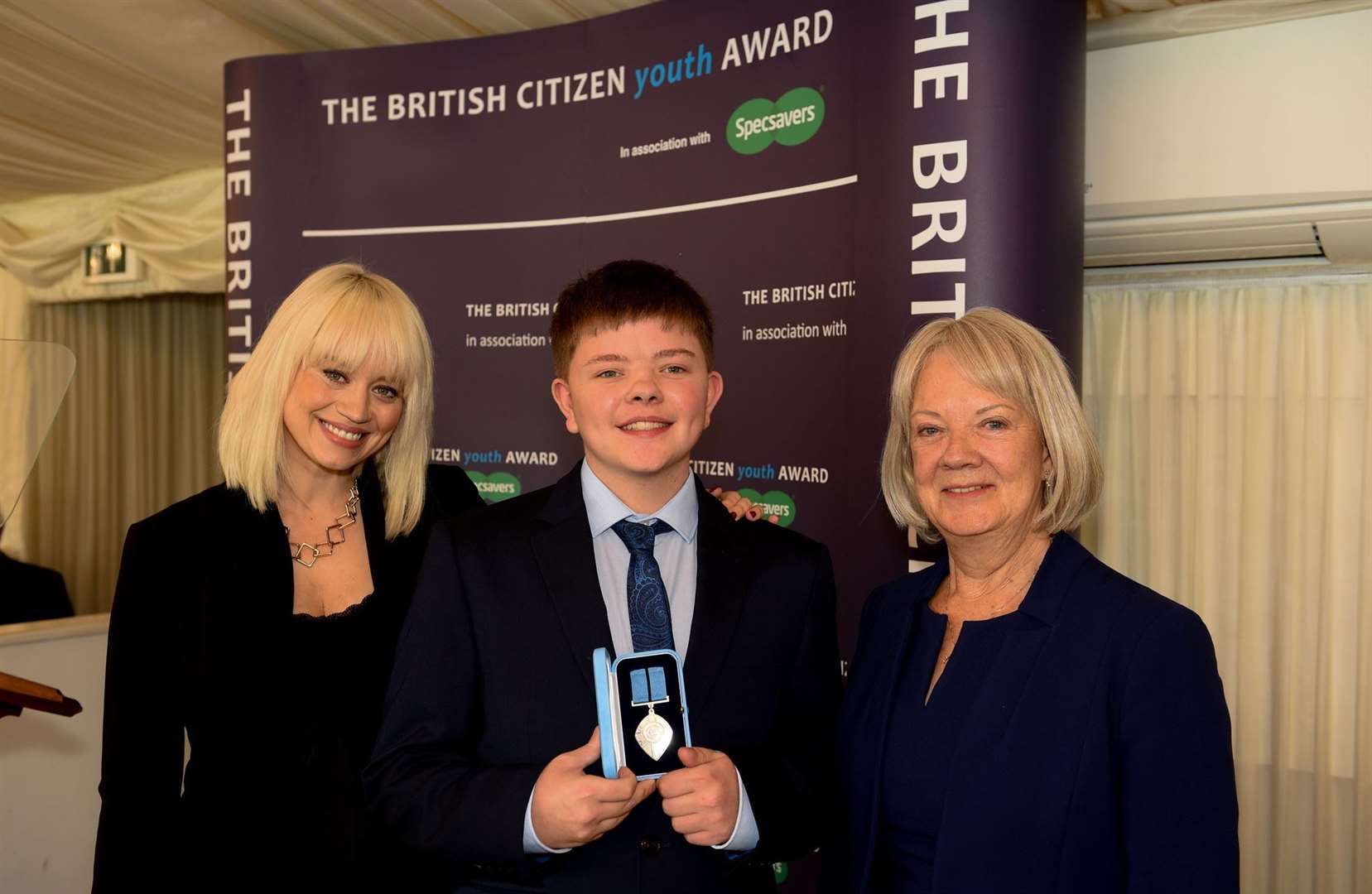 (From left) Kimberly Wyatt, Aidan Henderson BCyA and Dame Mary Perkins at the British Citizen Youth Awards.