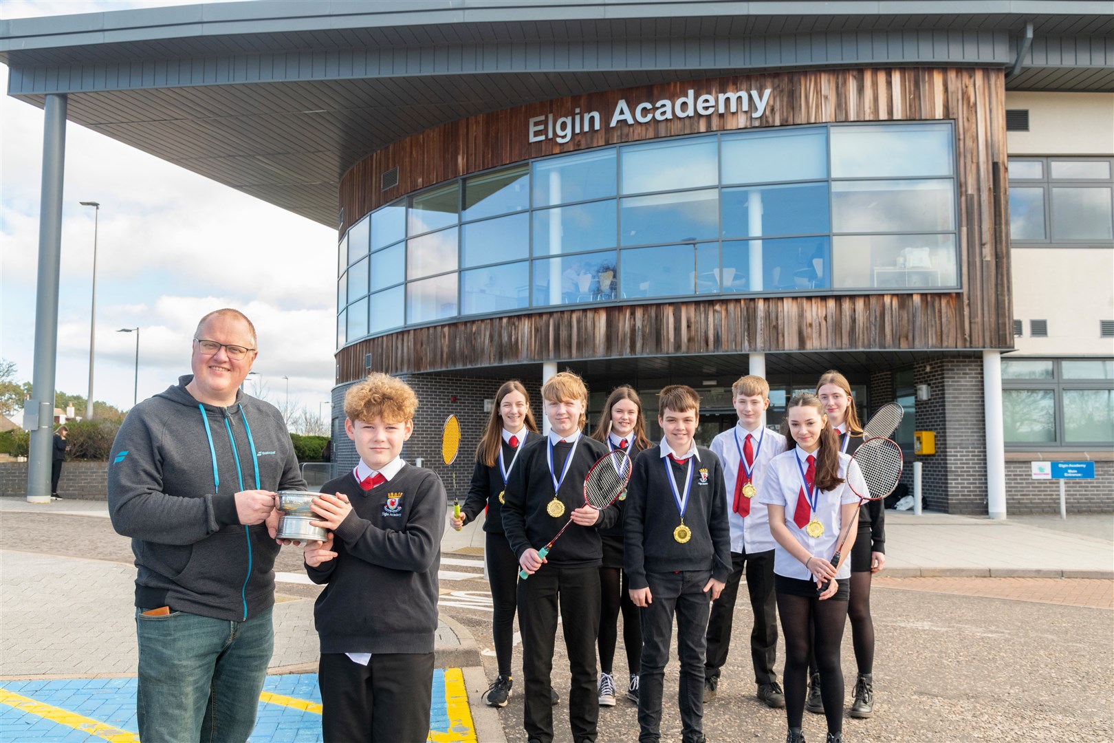 Coach, Lloyd Griffiths, with pupils from Elgin Academy who have recently won the Gibb Memorial Secondary Quaich in Perth.Picture: Beth Taylor
