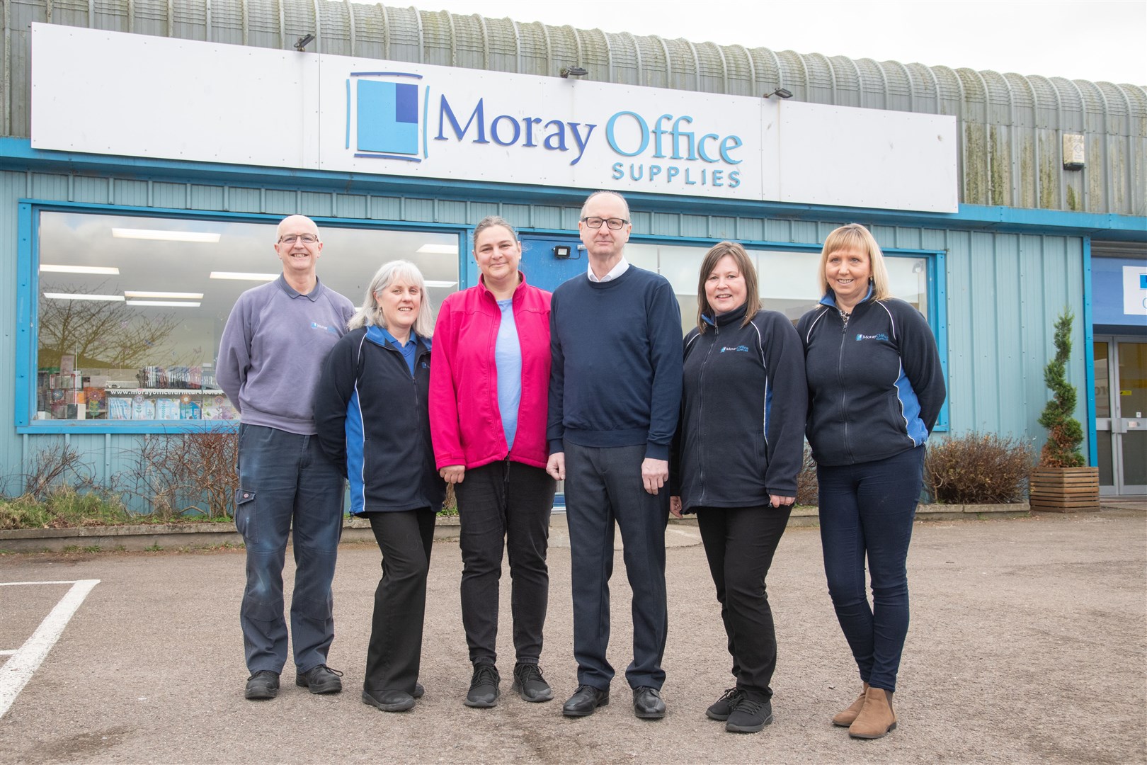 From left; Robert Bruce, Aileen Neil, Adriana Dobrin, Alan Elder, Cassie Russell and Mandy Faulkner. ..Moray Office Supplies for the Executive Magazine. ..Picture: Daniel Forsyth..