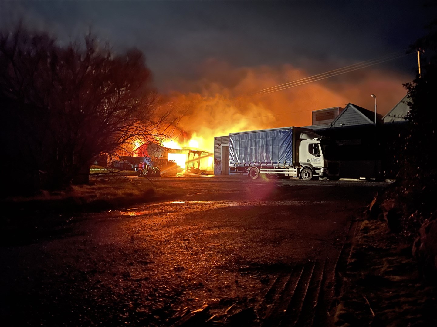 The blaze at J Smith Fish Merchants in Sandend. Picture: Jeff Davey