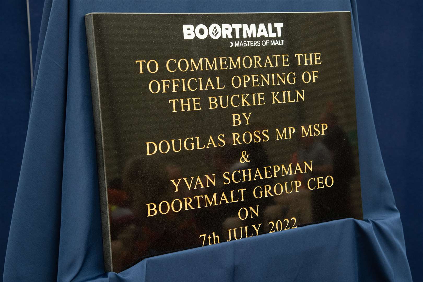 The commorative plaque marking the unveiling of the £12 million expansion at the Buckie Boortmalt plant. Picture: Daniel Forsyth