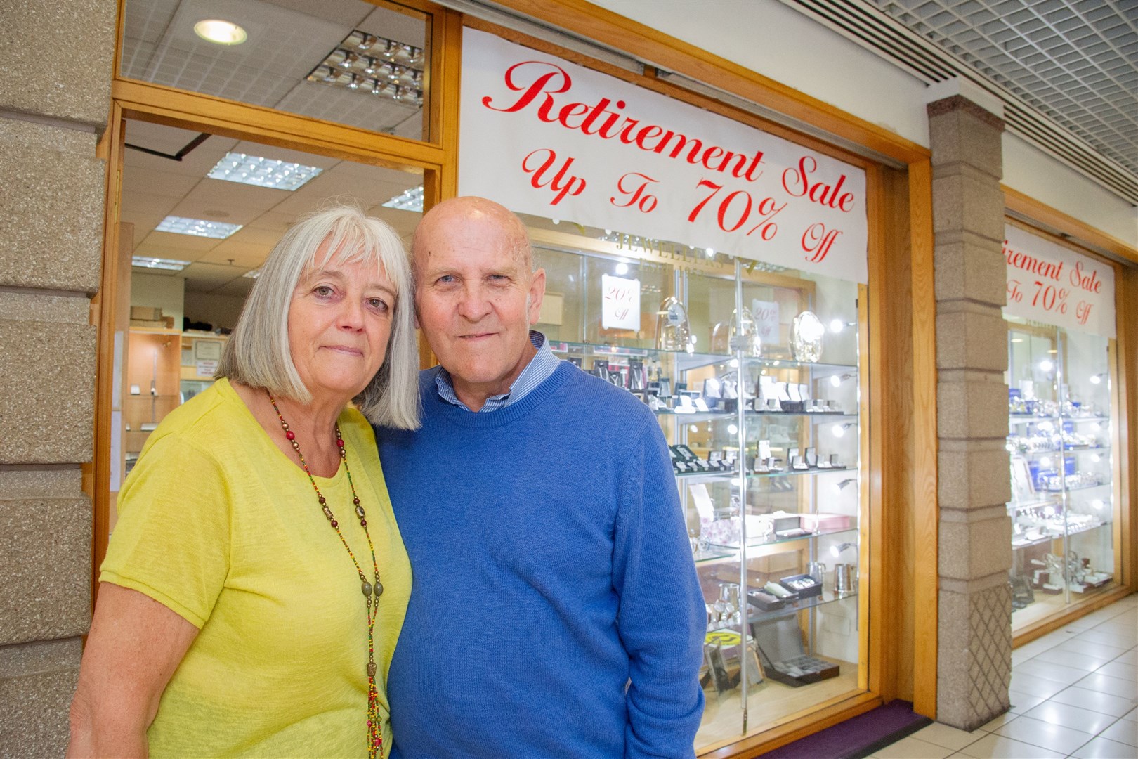 Yvonne and Zbig Witkowski outside their jewellery shop in the St Giles Centre. The couple have announced the business will close after 67 years trading due to their retirement. Picture: Daniel Forsyth..