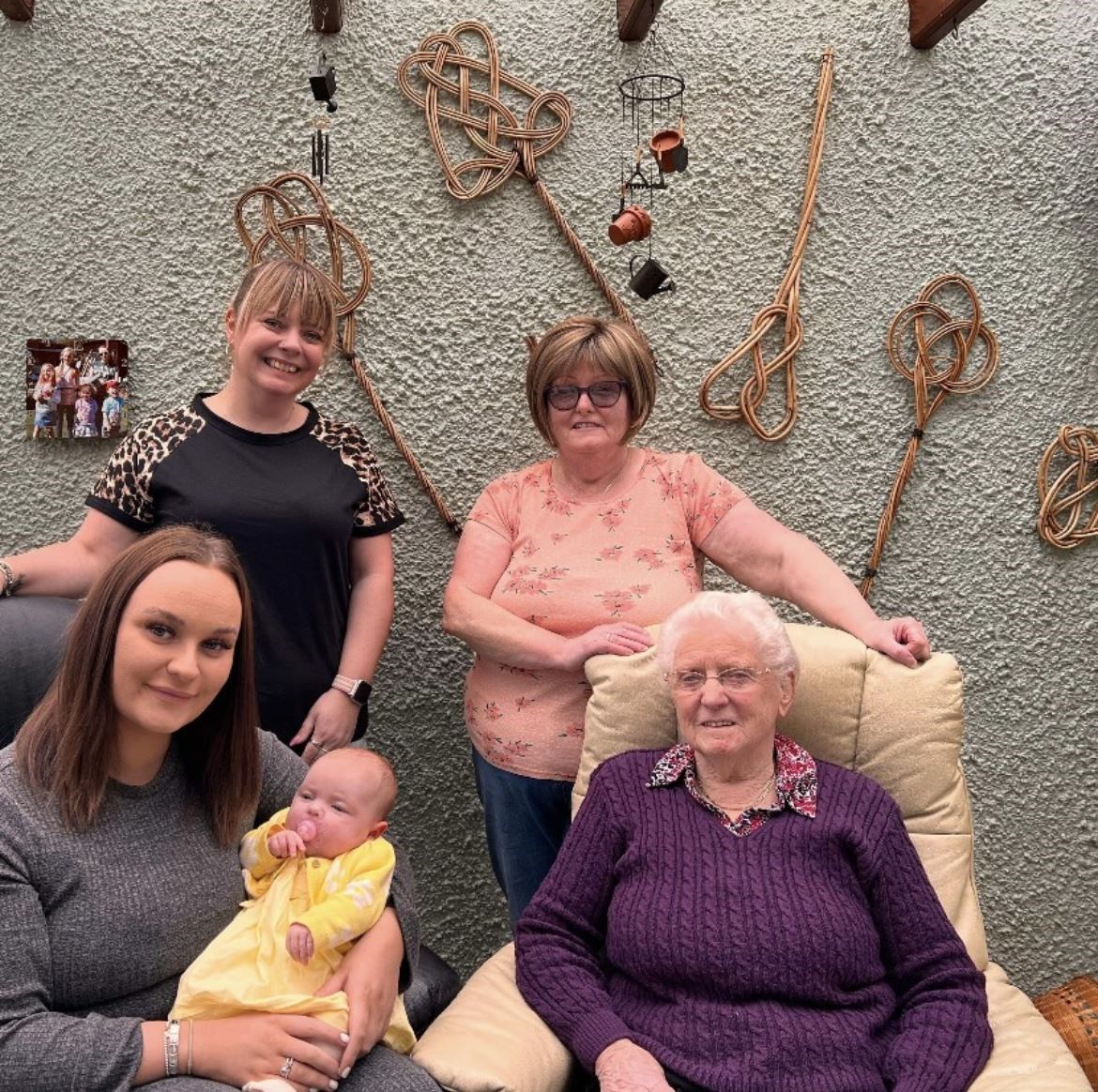 Left to right: Caera MacDonald holding daughter Ruby MacKenzie, with Maureen Davidson (Ruby's grandmother), Hazel Davidson (great grandmother) and Irene McInnes (great great grandmother).