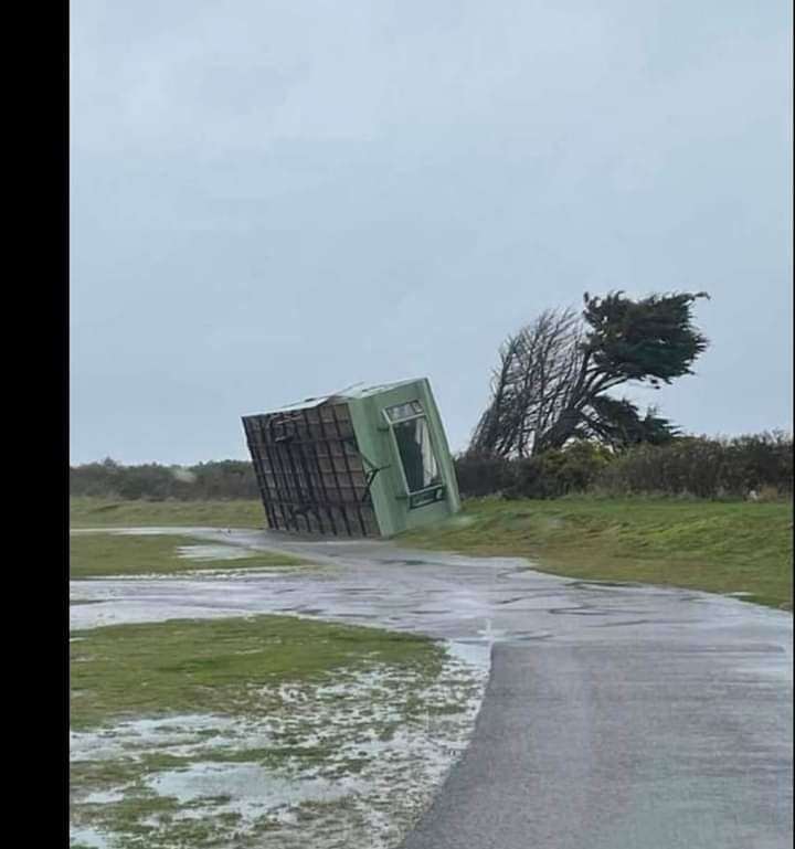 A caravan on its side at Silver Sands. Picture: A. Clarky
