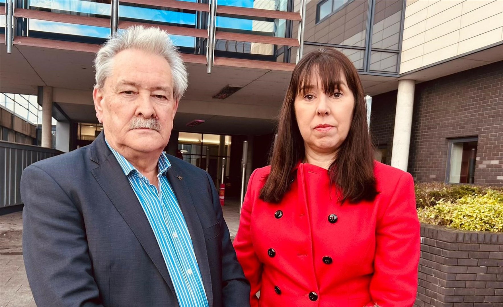 Handout photo issued by the South Eastern Trust’s of their chief executive Roisin Coulter and the trust’s medical director Dr Charlie Martyn, speaking to media at the Ulster Hospital in Dundonald.