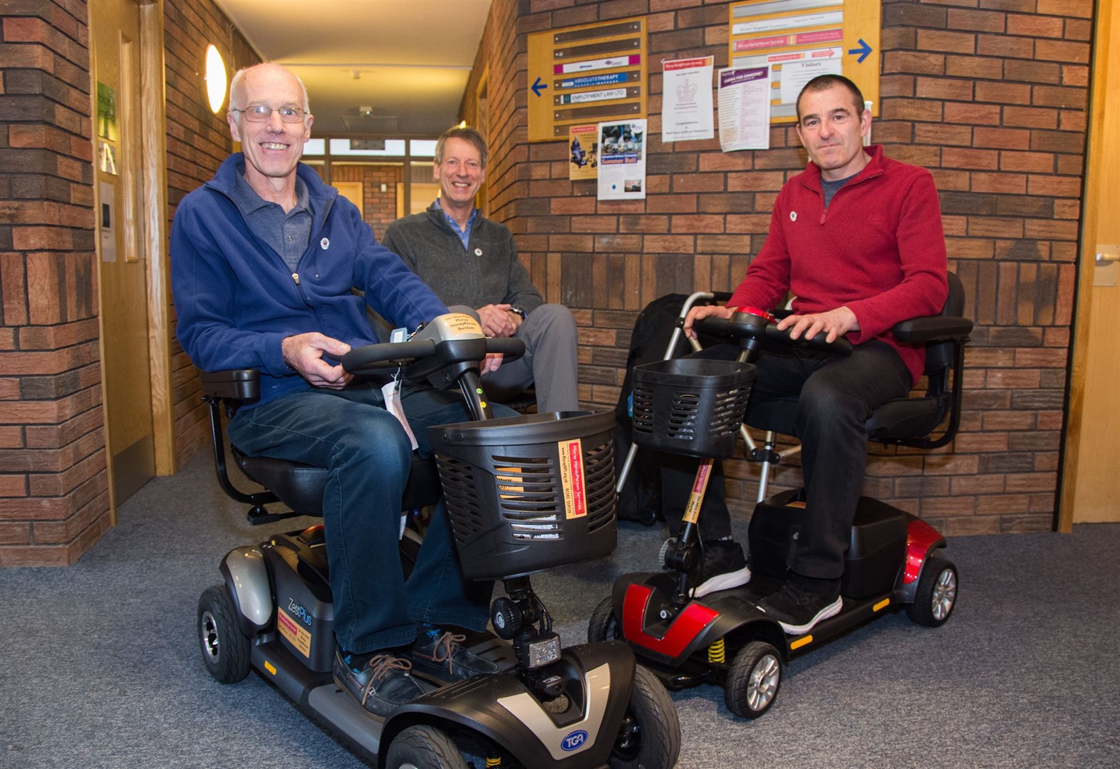 From left Fraser Marshall, Malcolm Aldridge and Dave Harter from the Moray Handyperson Service which has set up a scheme to loan out mobility aids. Picture: Becky Saunderson. Image No.043545.