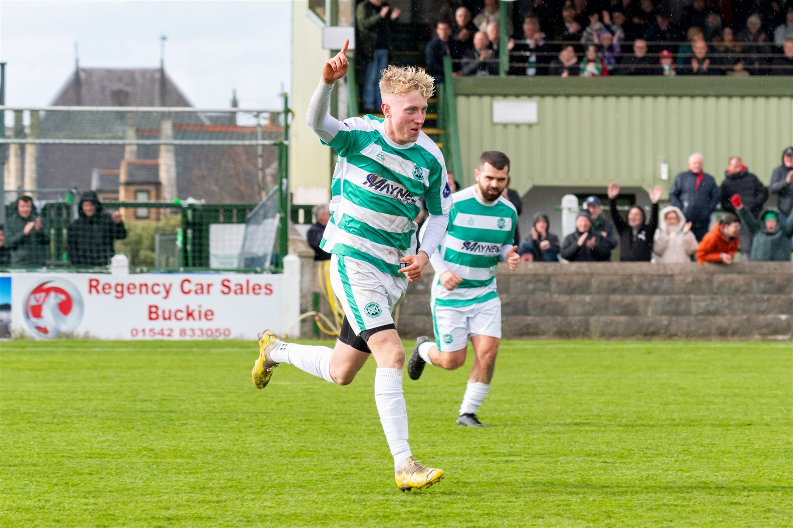 Buckie's Jack MacIver celebrates his first goal in the 6-1 win over Deveronvale on Saturday. Picture: Beth Taylor