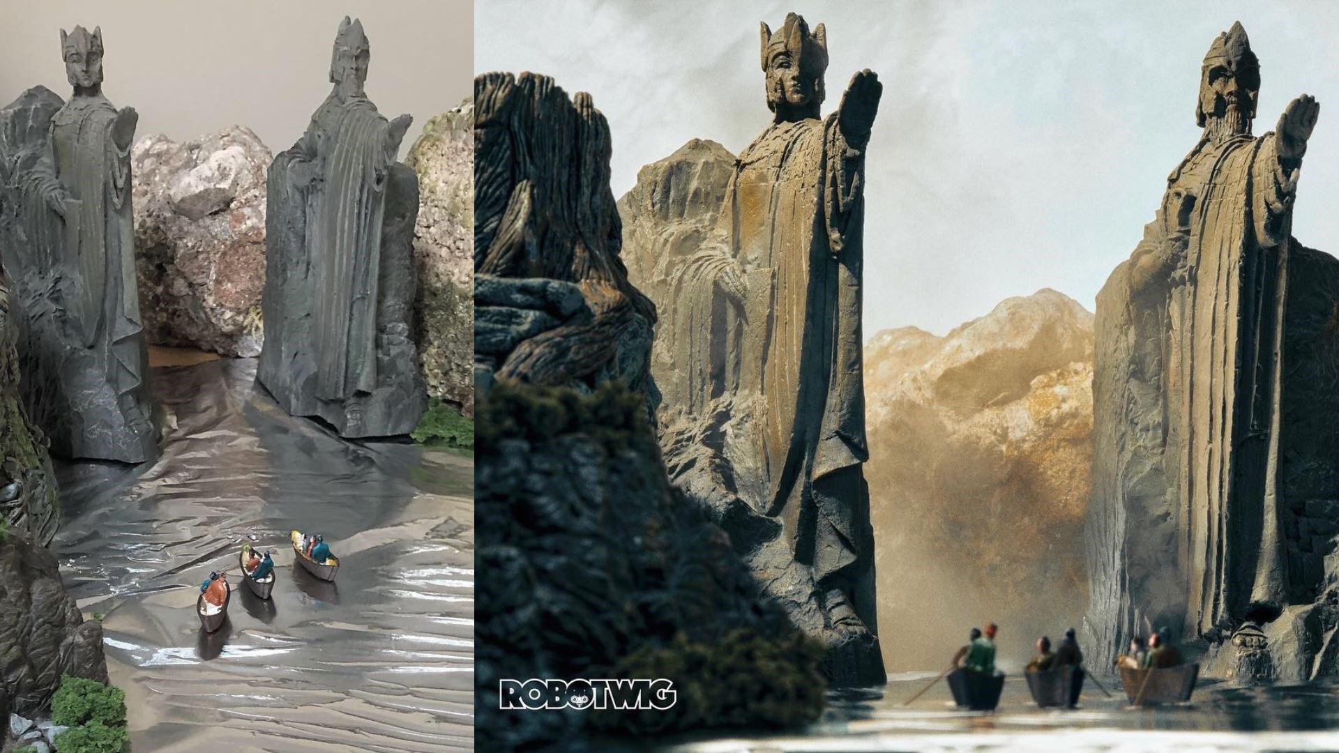 Steve Berry’s Lord Of The Rings – a behind-the-scenes shot and the finished product (Robot Wig/PA)