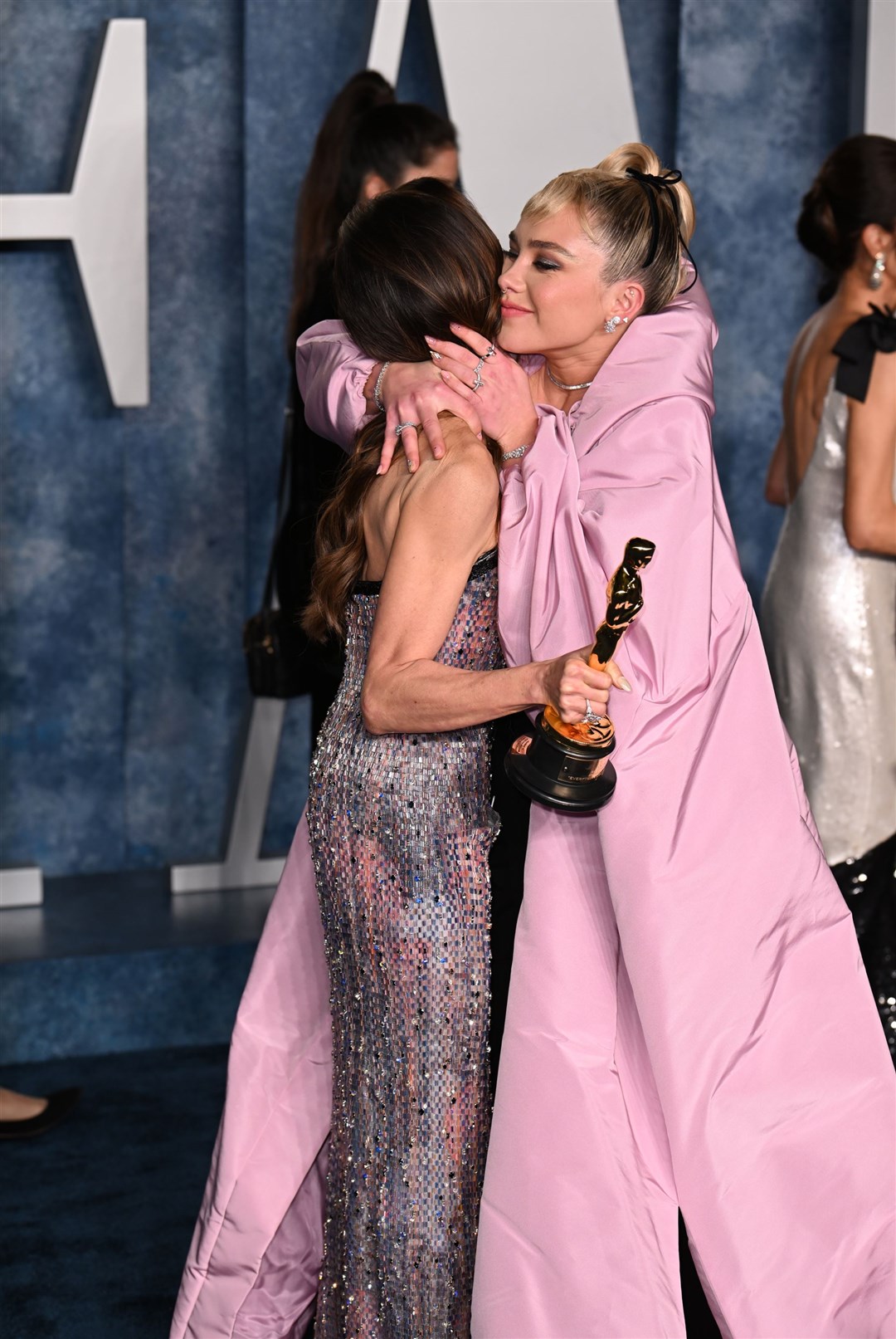 Michelle Yeoh, left, winner of the Oscar for lead actress, and Florence Pugh (Doug Peters/PA)