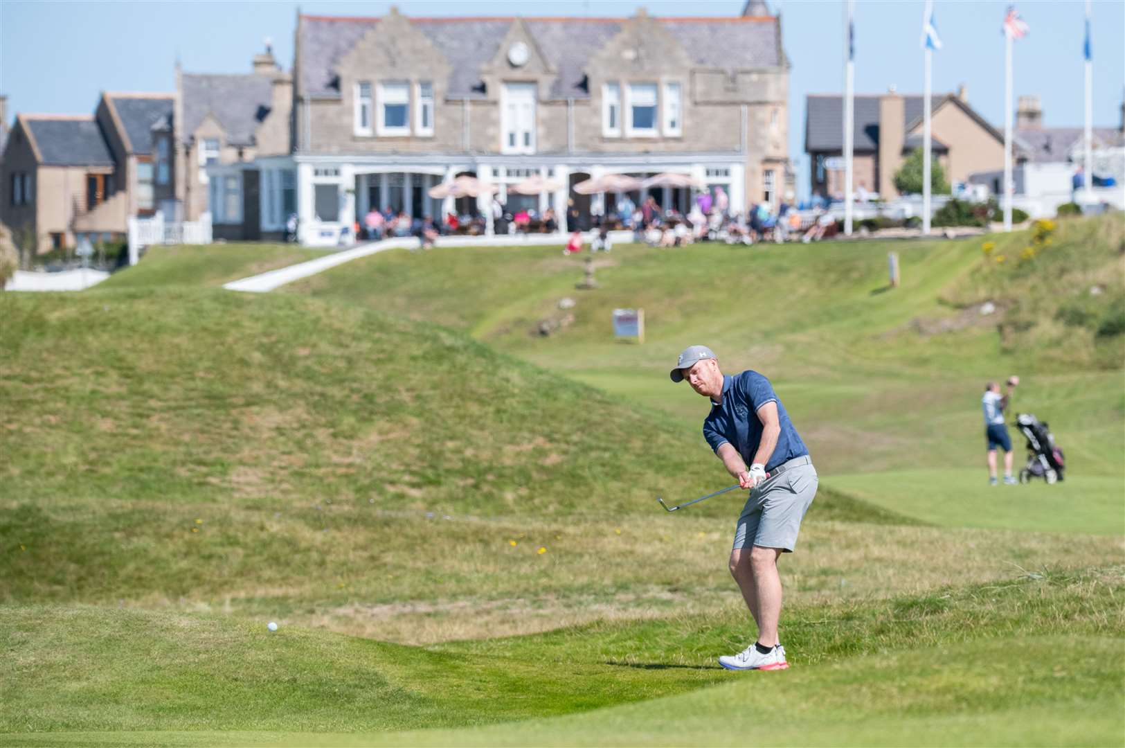 Playing down first fairway on Moray's Old course on to the green is Craig J Smith. ..2023 Moray Golf Open, held at Lossiemouth's Moray Golf Club...Picture: Daniel Forsyth..