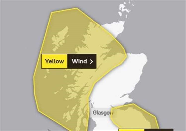 The Met Office says winds of 50-60mph are likely tomorrow in its updated yellow weather warning. Picture: Met Office.