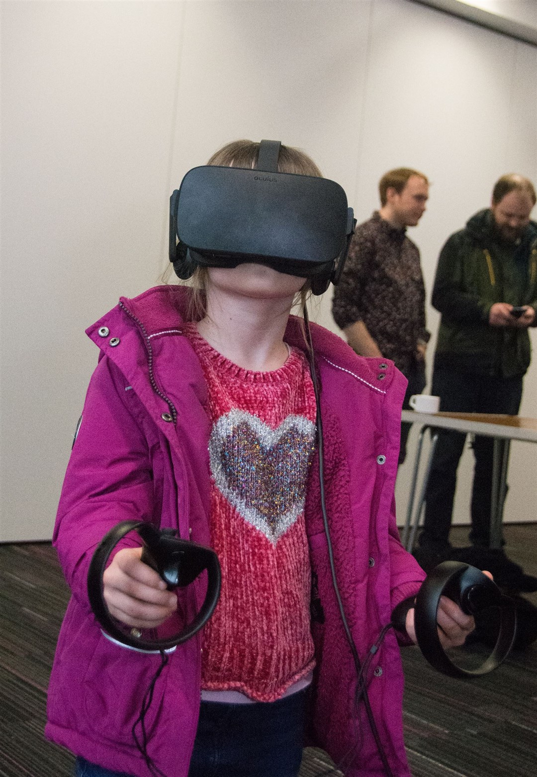 Kayla Mullholland tries out some virtual reality at the 2019 Game Jam.