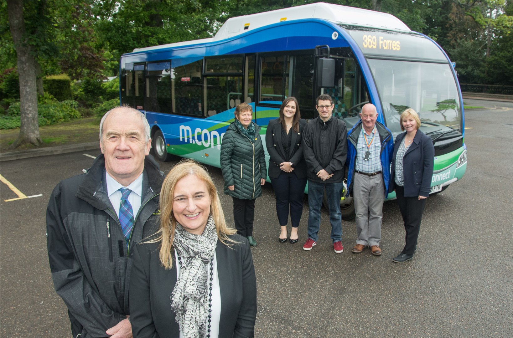 Councillors and representatives of HiTrans gather at the launch of the electric bus, which took place earlier this year.