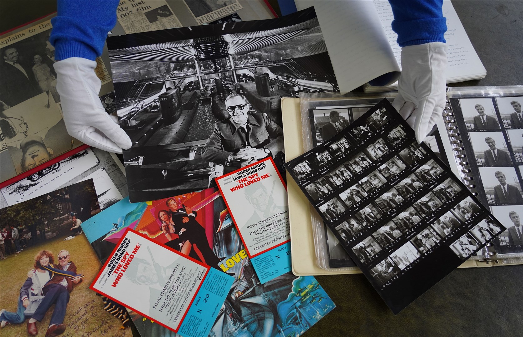 Photographs, contact sheets and promotional material going for auction in the Lewis Gilbert Film Script and Production Archive sale at Bellmans auction house in Wisborough Green, West Sussex (Gareth Fuller/PA)
