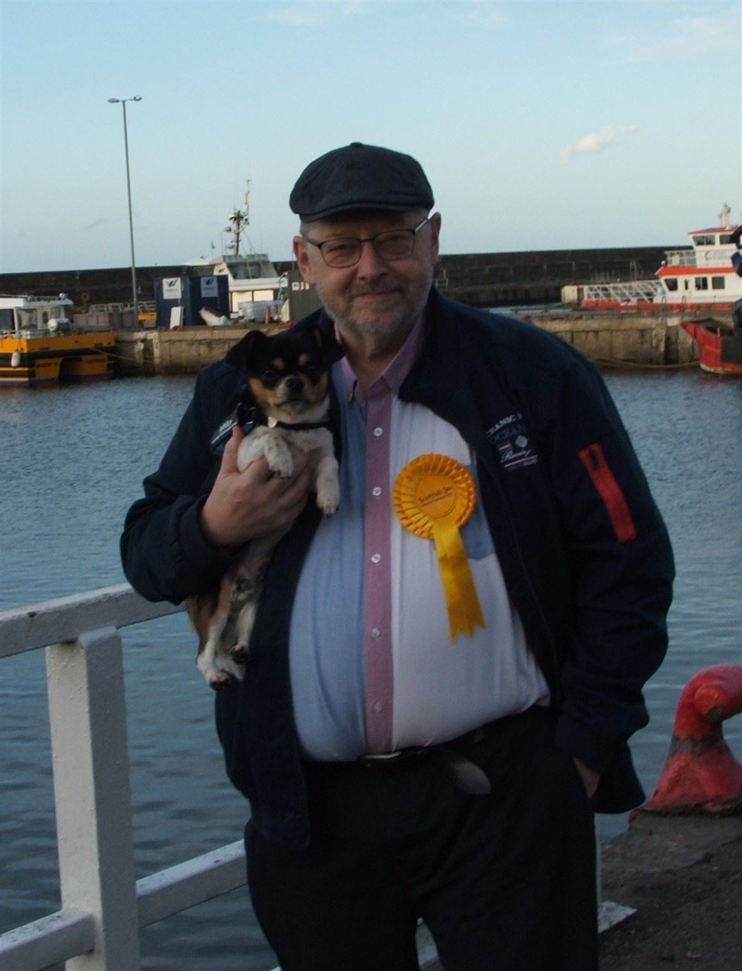 Buckie by-election candidate Les tarr with his dog, Milo.